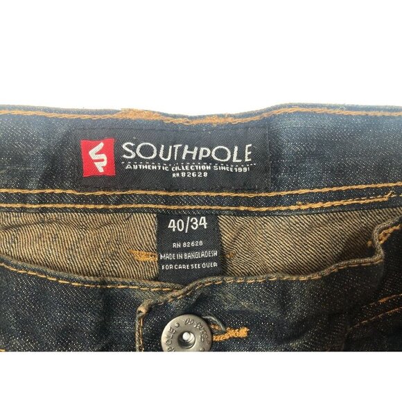 Southpole Jeans Dark Wash Distressed Straight Leg Moto Biker Mens Tagged 40x34 - Picture 7 of 8